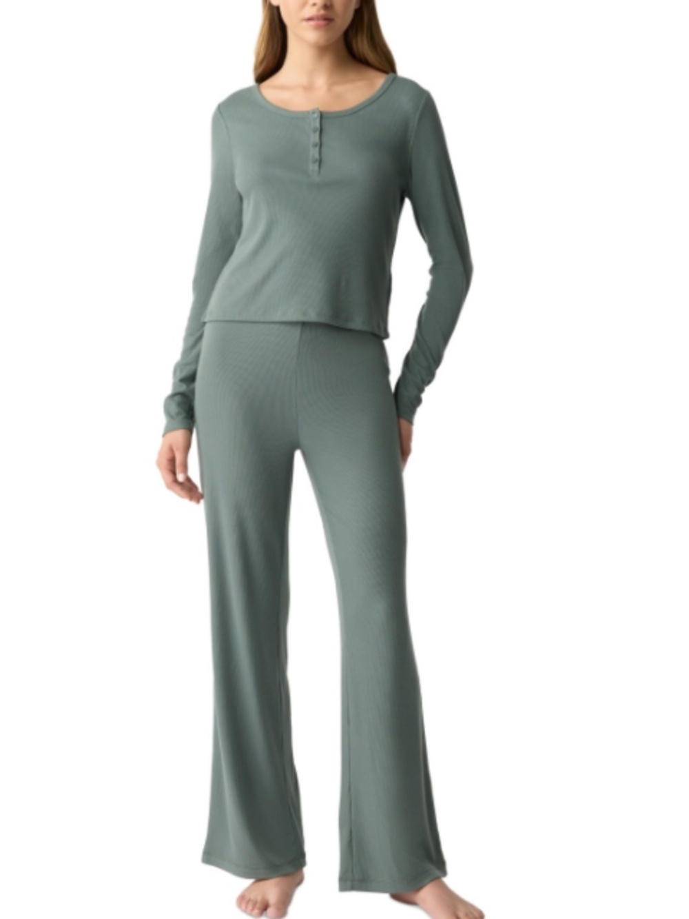 Gap GapBody Women's Long-Sleeve Rib Pajama Top - Distinct Green